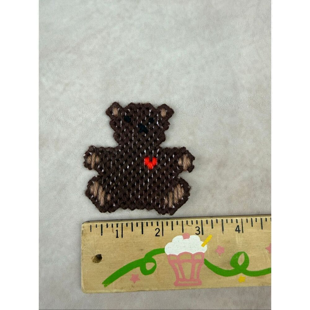 Vintage Bear Magnet Cottagecore Needlework Cross Stitch Handmade 1980s